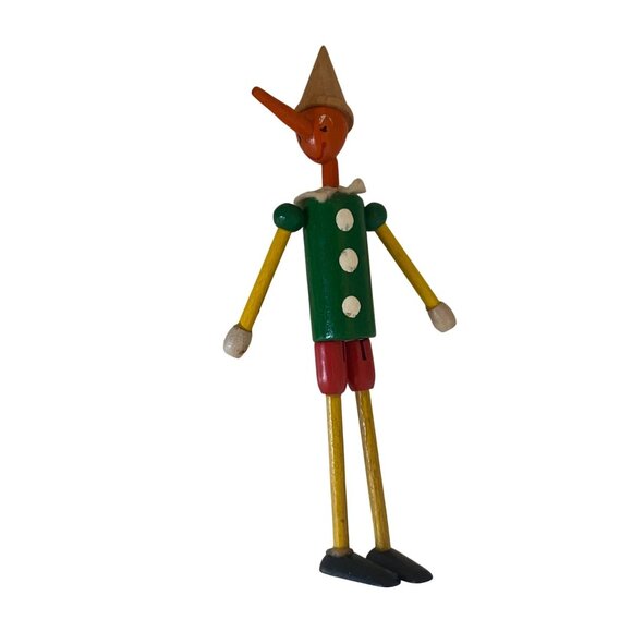 Vintage Wooden Pinocchio Figurine Christmas Ornament Movable Limbs Hand Painted - Picture 9 of 10